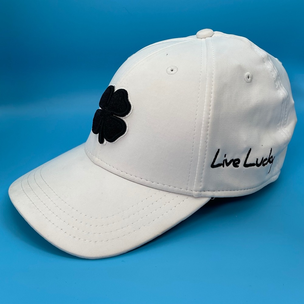 Black Clover Live Lucky Hat Mens S/M White Black Embroidered Golf Cap Flex